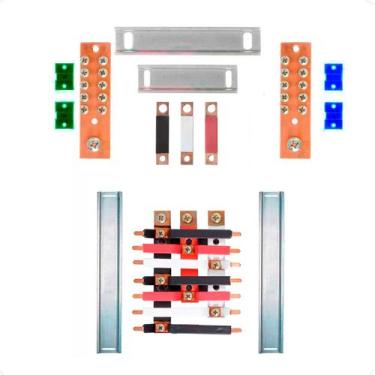 Imagem de Kit Barramento Trifásico Isolado 150A para 14 Circuitos com Placa de P