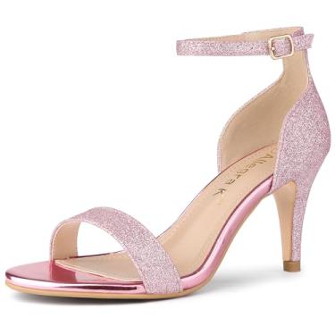 Imagem de Allegra K Sandálias femininas de salto agulha com glitter e tira no tornozelo, rosa, 38