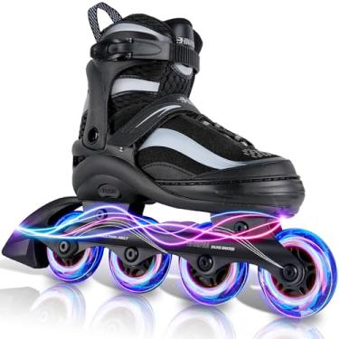 Imagem de Patins em linha iluminados com LED para crianças de 4 a 12 anos | Lâminas de rolo ajustáveis de 4 tamanhos com travas de segurança triplas, rodas de poliuretano 82A e rolamentos ABEC-7 | Presente de