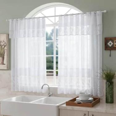 Imagem de Cortina Renda Branca Translúcida Decorativa Sala Cozinha Janela 1,30x2