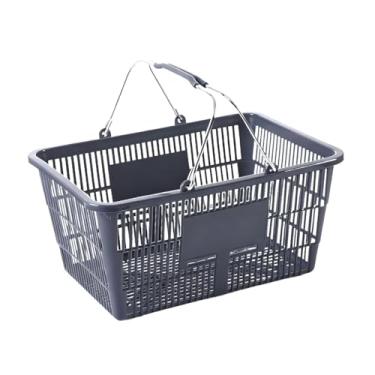 Imagem de Generic Cesta de compras, cesta de compras, resistente, ergonômica, de metal, com alça, organizadora de supermercado para brinquedos, cosméticos, armário, Cinza