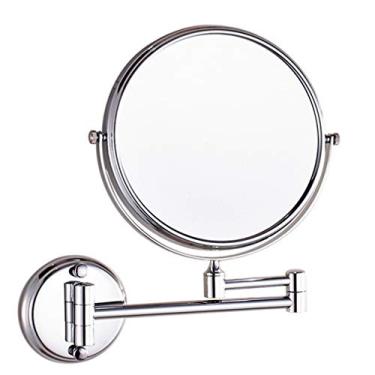 Imagem de Espelho de maquilhagem, espelho de beleza de dois lados montado na parede, ampliação 3x, espelho cosmético giratório 360°, espelho extensível para banheiro, prata