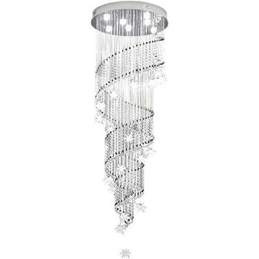 Imagem de RENDJGOU Lâmpada suspensa, lustre de cristal gota de chuva, luminária de teto em espiral para sala de estar, sala de jantar, 5 luzes com acabamento de cristal 110V