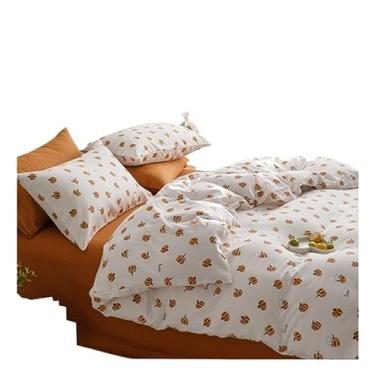 Imagem de ZDJZMGZ Conjunto de edredom Queen de algodão com quatro peças, jogo de cama de fio duplo, macio, adequado para a pele, simples, macio e completo (cama de 1,5/1,8 m)