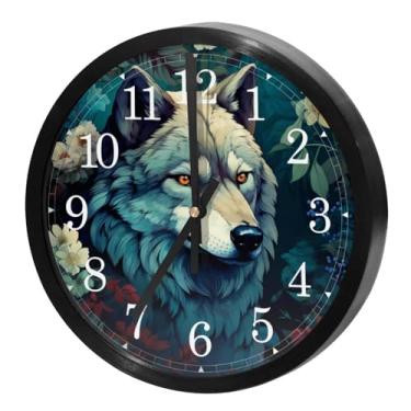 Imagem de LILINWAN Relógio de parede Wolf Prints Relógio de parede silencioso sem tique-taque operado por bateria relógios de parede decorativos para escritório, escola, quarto, casa