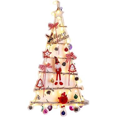 Imagem de IIPOSAQQ Decorações de árvore de Natal de parede DIY árvore de escada de madeira com galho de parede de estrela decoração de Natal escada de galho para decoração de árvore de natal em casa (cor: B) (A