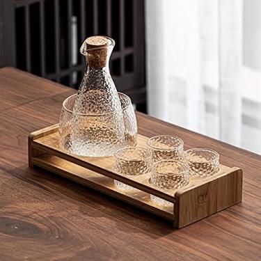 Imagem de JOEUQK Conjunto de saquê de vidro japonês, copo de saquê transparente moderno usado para festa em casa e ótimos presentes copos de saquê + 1 copo de recipiente para preservação do calor ou