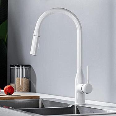 Imagem de WYUYIWH Torneira misturadora de cozinha moderna bico duplo alavanca única torneira misturadora rotativa latão quente e frio torneira de pia de cozinha bocal de puxar (cor: preto a) (cromo a)