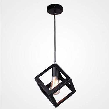 Imagem de YQSLQZZ Luminária pendente quadrada preta, lustre de sala de jantar industrial vintage, mini lustres de iluminação decorativa de ilha de cozinha de bar, altura ajustável, luz E27*1