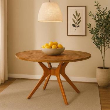 Imagem de Mesa de jantar julia madeira maciça eucalipto ripada 110 cm - MULTIPLA