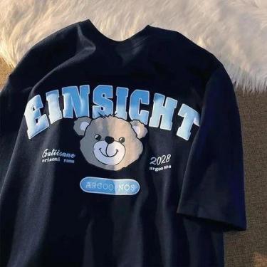 Imagem de Camiseta De Manga Curta Algodão Unissex Urso Fofo - loja dinka, m, Azu