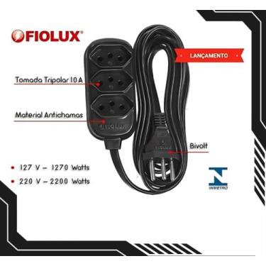 Imagem de Extensão 3 Tomadas Elétrica 5 Metros Regua Energia Tripolar - Fiolux