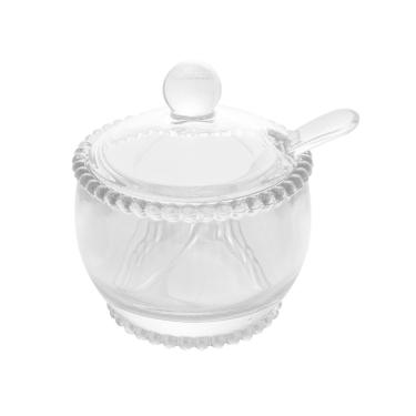 Imagem de Açucareiro de Cristal C/Colher Plástica Pearl Bolinha Transparente 11x10cm Wolff