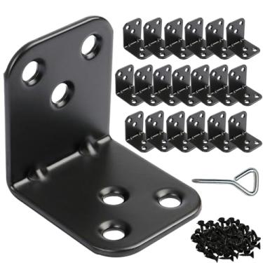 Imagem de Suportes de canto de 2 polegadas (48 mm) Pacote com 20 - Suporte de ângulo de 90 graus para prateleiras/móveis de madeira/armários/molduras de cama - Suportes de metal preto resistente 2 x 2 x 1,57