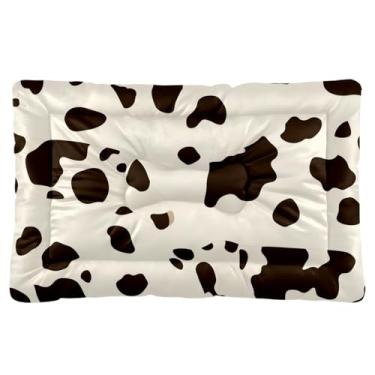 Imagem de Cama para animais de estimação ultramacia, almofada ortopédica de 3 cm de espessura, suporte de borracha antiderrapante para segurança lavável e de secagem rápida, vaca marrom tamanho pequeno para