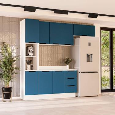 Imagem de Cozinha Compacta 250072 4 Peças Meena Branco Azul Politorno Móveis