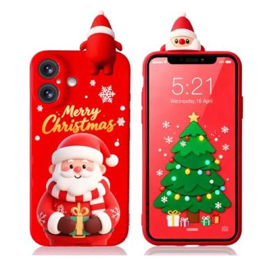 Imagem de Esakycn Capa de Natal para iPhone 16 Plus, capa de telefone de silicone vermelha 3D boneca brinquedo de Natal com design para meninas mulheres presente fina à prova de choque macia capa fofa para