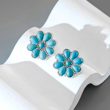 Imagem de Brincos femininos com pingente turquesa vintage estilo boho, joia étnica, boêmio, turquesa, Small, Liga de aço, Sem pedra preciosa