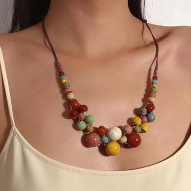Imagem de Boho Hippie Colar colorido de contas de cerâmica boêmio moda declaração verão praia joia presente para mulheres, One Size, Zinco, Sem Pedra Preciosa