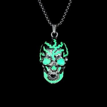 Imagem de Colar de caveira de corvo para mulheres e homens, vintage, estilo nórdico, luminoso, animal, corvo, pingente, unissex, brilha no escuro, 1.4X0.9inch, Zinco, Sem Pedra Preciosa