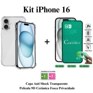 Imagem de Kit Capa Capinha Anti Impacto + Película de Cerâmica Para Iphone 16 - 
