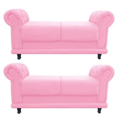 Imagem de Kit 02 Recamier Barcelona Namoradeira Calçadeira Suede Rosa Bebê