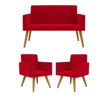 Imagem de Kit Namoradeira + 2 Poltronas Decorativas Recepção vermelha