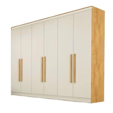 Imagem de Guarda Roupa Oslo 6 Portas 4 Gavetas 100% Mdf Mademarcs Peroba-off White