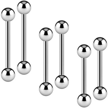 Imagem de Anéis de mamilo de aço cirúrgico 6 peças - anéis de mamilo calibre 14 joias femininas hipoalergênicas - halteres retos sexy de 14 g em 12 mm (1/2), 14 mm (9/16), 16 mm (5/8) conjunto de joias de