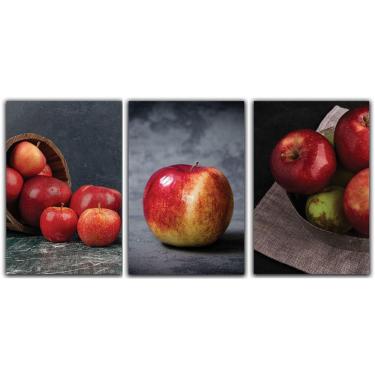 Imagem de Kit Placas Quadros Decorativos 3 Peças Mdf 20x30 Maçãs