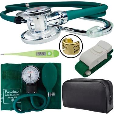 Imagem de Kit Aparelho Pressao Esfigmomanometro Estetoscopio Rappaport Termometr