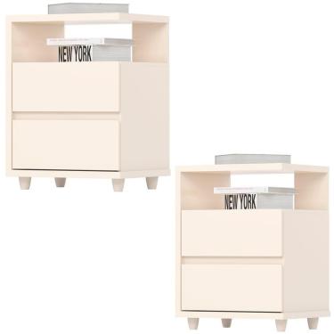 Imagem de Kit 2 Mesas De Cabeceira 2 Gavetas 48 Cm Campeche Henn Off White