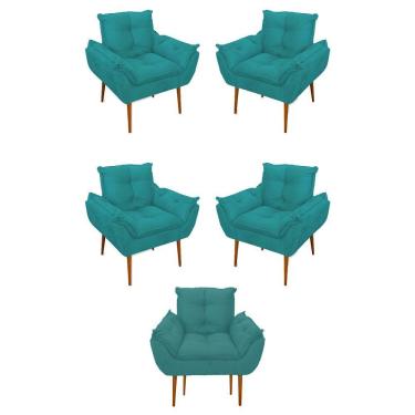 Imagem de Kit 05 Poltrona Opala Sofá Sala, Quarto, Escritório Suede Cor:azul Turquesa