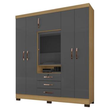 Imagem de Guarda Roupa Casal Com Espelho 6 Portas Reino Unido Carvalho-grafite - Incorplac