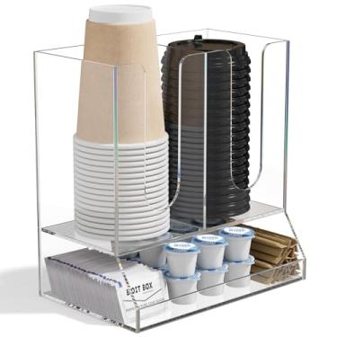 Imagem de AITEE Organizador de mesa de café de acrílico para bancada, comporta 20 xícaras, copo de café multifuncional e suporte de tampa com armazenamento de condimentos para escritório, sala de descanso e
