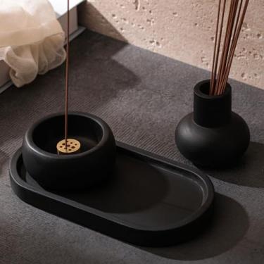 Imagem de Conjunto de queimadores de incenso de concreto com suporte e bandeja, suporte de incenso multifuncional para queima de sálvia, Palo Santo, palitos de incenso, ideal para decoração de casa de meditação