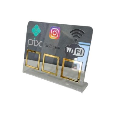 Imagem de Placa Pix Display Mesa Balcão PIX INSTAGRAM E WI-FI(Cristal c/Dourado)