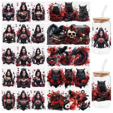 Imagem de 10 folhas de adesivos de transferência UV DTF estilo escuro, para copo de vidro Libbey, decalques à prova d'água, etiqueta adesiva de plástico para decoração de garrafas e copos