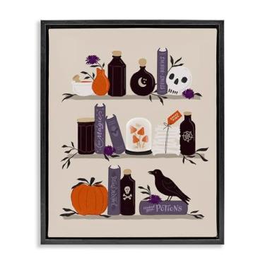 Imagem de Stupell Industries Apothecary Bookshelf with Crow Gold Floater Canvas Wall Art, design by Sandra Picco, 21 x 17