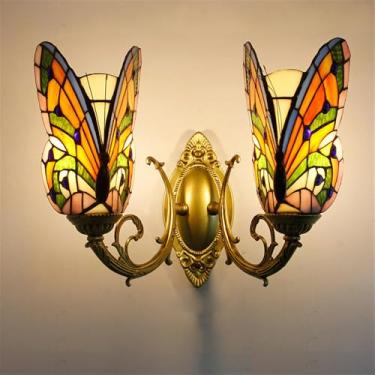 Imagem de Luminária de parede retrô americana LED estilo europeu de luxo para sala de estar, quarto, escritório, casa de campo, hotel, restaurante, café, bar, corredor, com vidro colorido (Estilo 21)