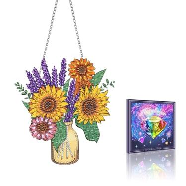 Imagem de VAIIEYO Vaso de decoração de arte de diamante, kit de pendurar na janela com corrente, pingente de cristal de 19 x 19 cm, para presente, decoração de parede e porta da frente