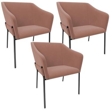 Imagem de Kit 3 Cadeiras Para Sala De Jantar Estar Living Olívia L02 Suede Rosê - Lyam Decor