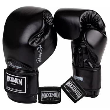 Imagem de Luva Boxe Muay Thai Kickboxing Maximum Classic + Bandagem 3 (Preto, 14oz)