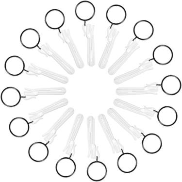 Imagem de BILEEHOME 16 peças de anéis de cortina de metal preto com ganchos, 16 peças de ganchos de cortina ajustáveis de plástico branco para cortinas plissadas para varões de até 3 cm