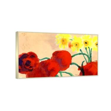 Imagem de RYLJCZ Pinturas famosas abstratas. Pôsteres e impressões de arte de Emil Nolde (Moonflowers). Reprodução em tela. Quadro decorativo para sala de estar. (60 x 100 cm (60 x 100 cm/molduras champanhe)