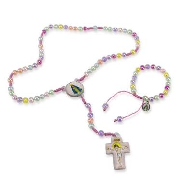 Imagem de Kit Terço e Pulseira Infantil Nossa Senhora Aparecida 8 mm - Amém Deco