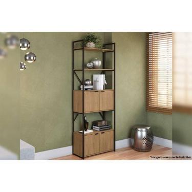 Imagem de Estante p/Sala Industrial Alta LI018 c/ 4 Portas 72x200cm Freijo/Preto - Kappesberg