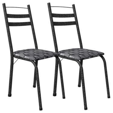 Imagem de Kit 2 Cadeiras Tubular America 061 Cromo Preto Assento Mosaico Silver Artef