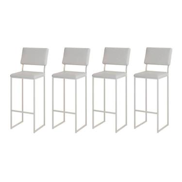 Imagem de Kit 4 Banquetas Com Encosto Industrial E Moderna Nina Branco E Corino Branco