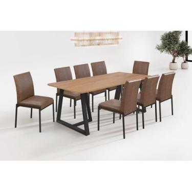 Imagem de Conjunto Mesa Retangular Canadá Tampo Vidro 200cm 8 Cadeiras Atenas - 